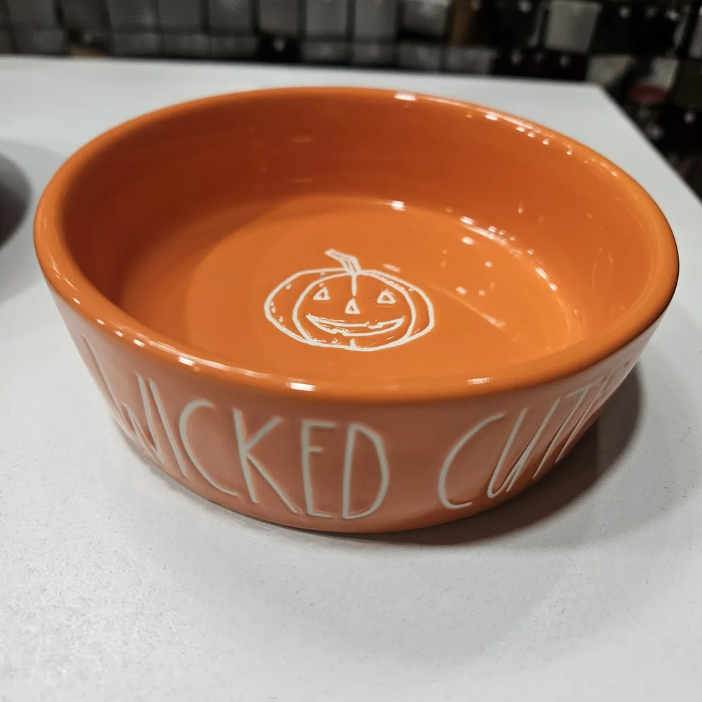 Rae Dunn Orange and Black Dog Bowls